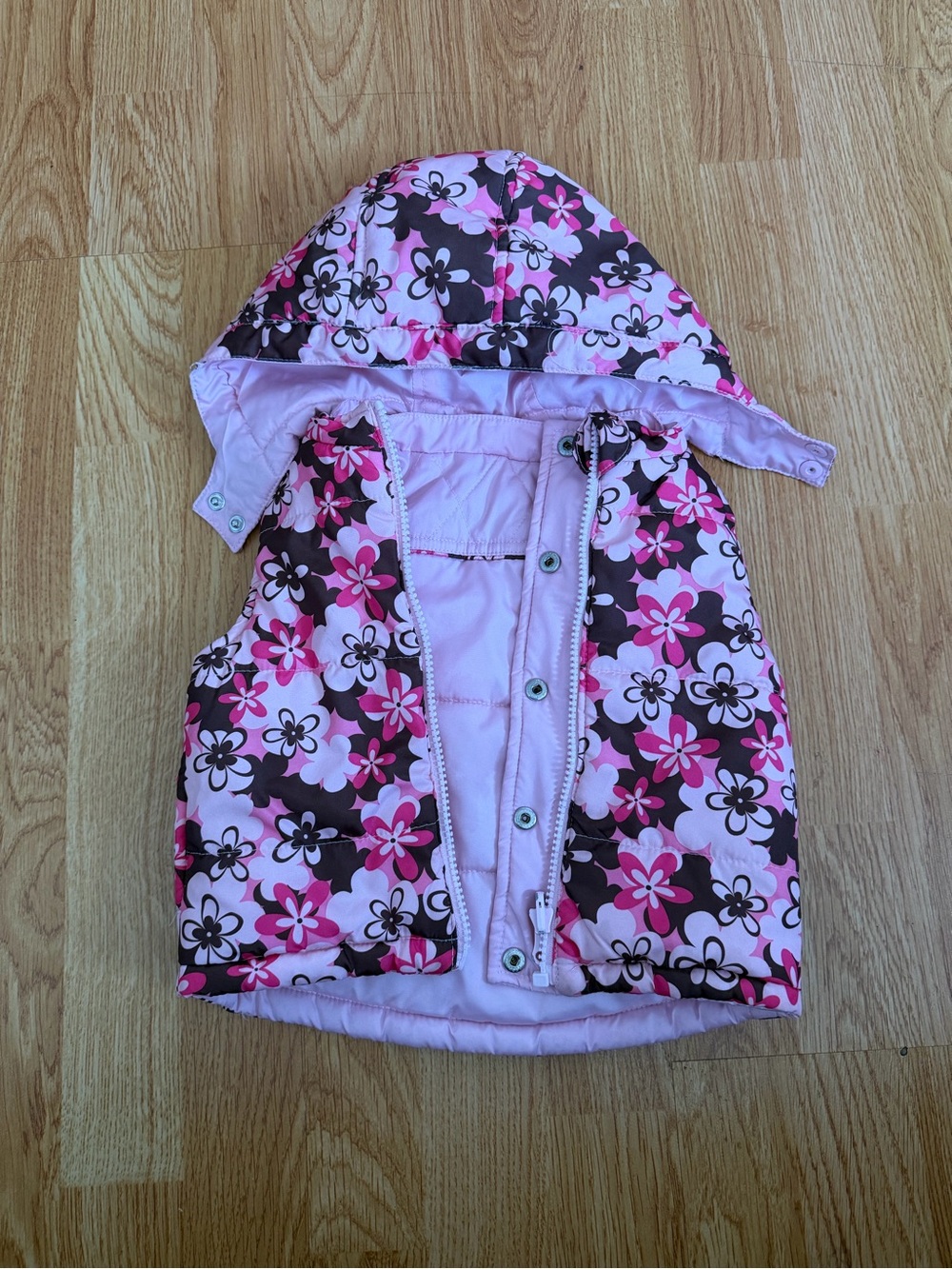 Reversibme Floral Puffer Vest with Hood